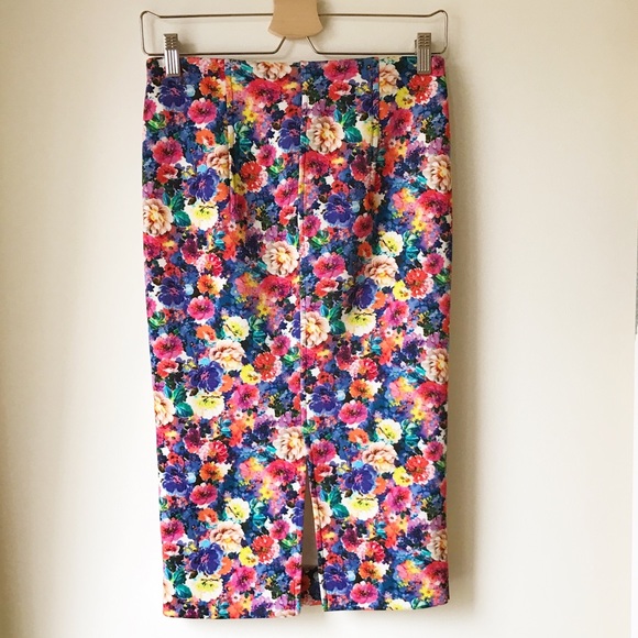 Zara multicoloured floral stretchy pencil skirt - Picture 8 of 10